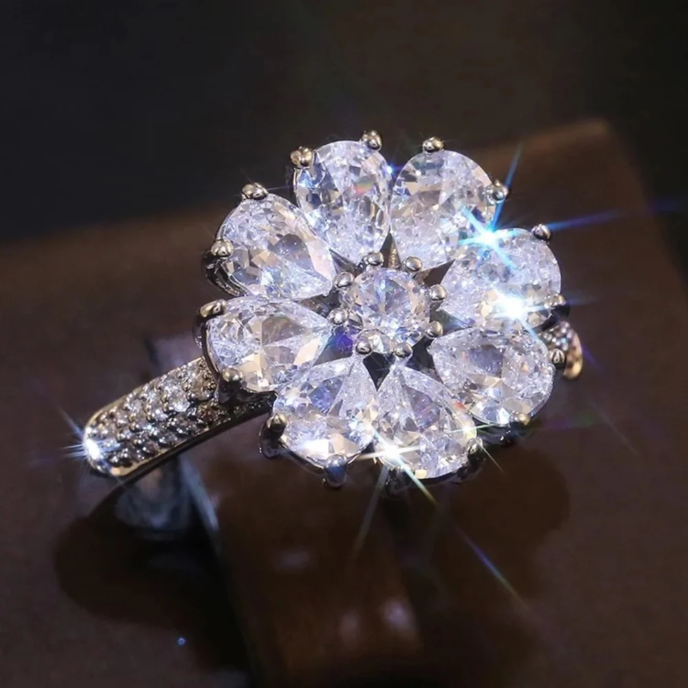 New 925 Silver Flower Diamond Women’s Ring